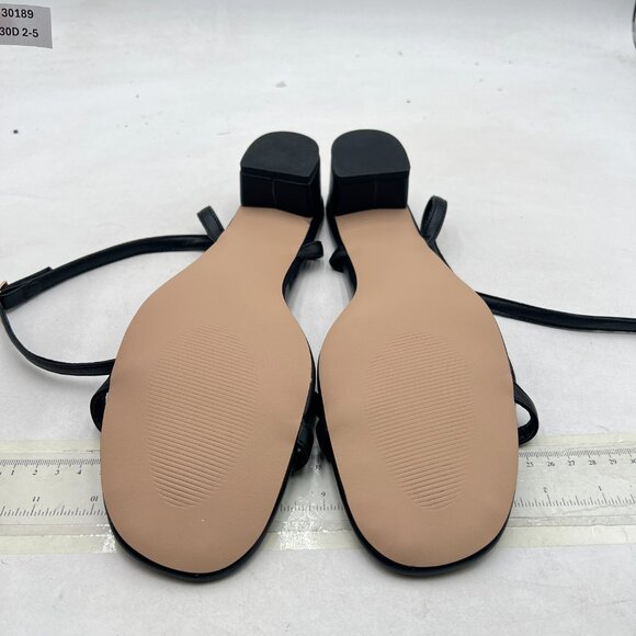 Pazzion Black Open Squared Toe Crossover Strap Buckles Chunky Low Heel Sandals